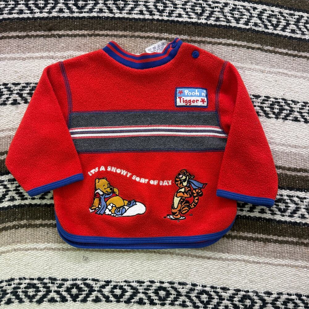 Baby Toddlers Vintage Winnie the Pooh Red Blue Fleece Pullover Sweatshirt Sz 12M